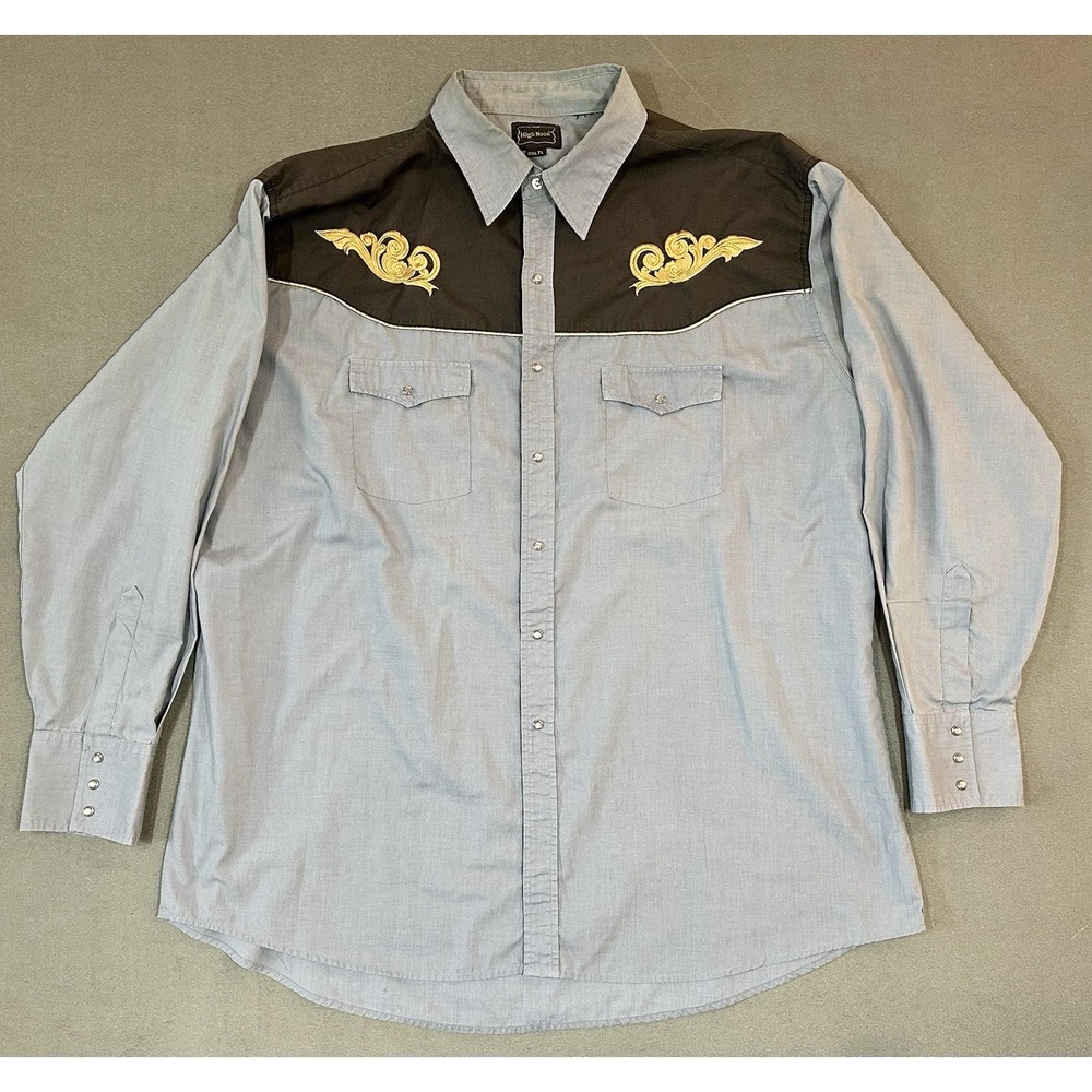 Vintage High Noon Western‎ Shirt Mens Blue Pearl Snap Embroidered Size XXL Tall
